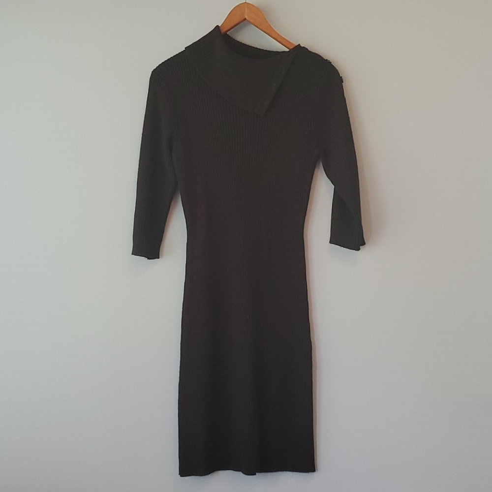 Cynthia Rowley Brown Ribbed Turtleneck Dress